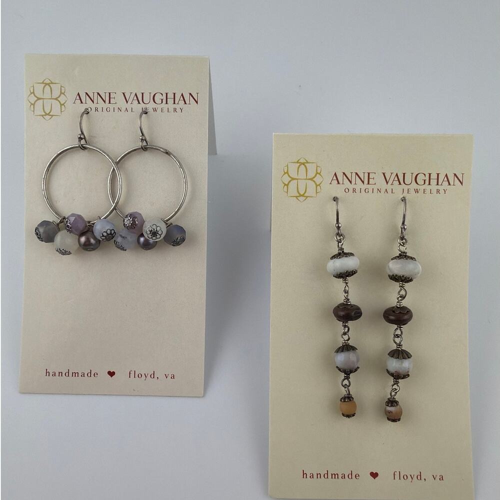 NWT Anne Vaughan Dangle Silver Hoop Earrings and Stacked Stone Dangle Earrings
